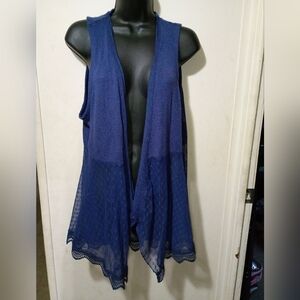 Blue Sleeveless Open Cardigan